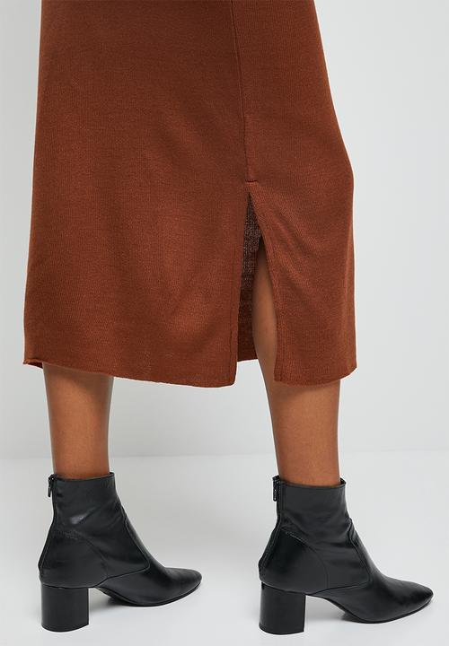 edit - Ribbed knitwear skirt - rust