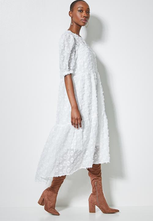 Superbalist - Textured tiered midi dress - white