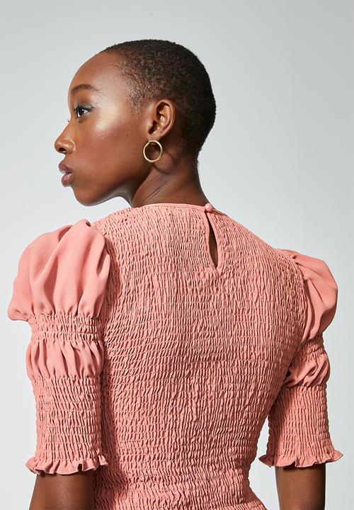Superbalist - Hi neck shirred top - blush pink