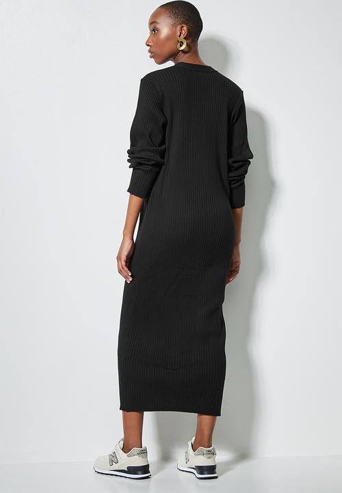 Superbalist - Organic cotton ribbed button thru knitwear dress  - black
