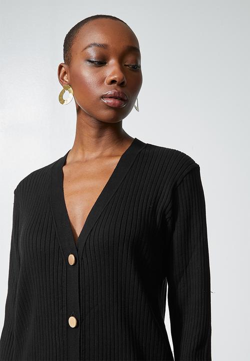 Superbalist - Organic cotton ribbed button thru knitwear dress  - black