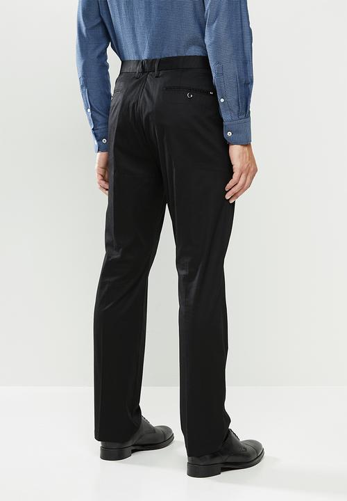 POLO - Mens parker textured stretch flat front trouser - black