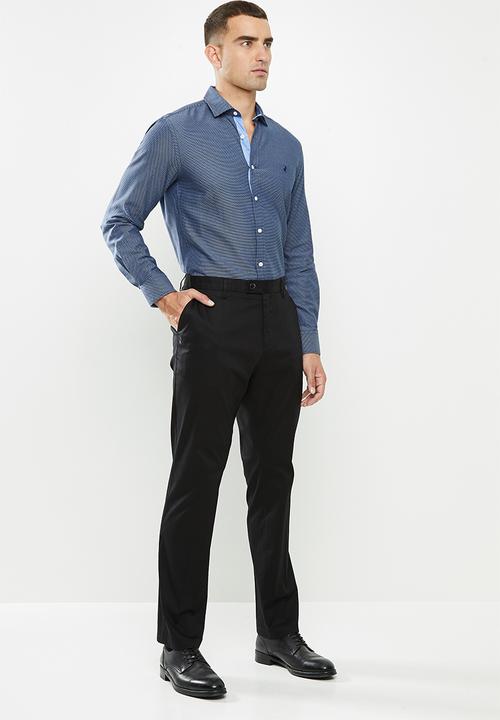 POLO - Mens parker textured stretch flat front trouser - black