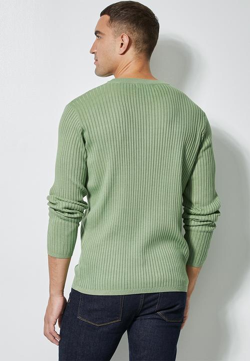 Superbalist - Slim fit ribbed crew neck knit - green