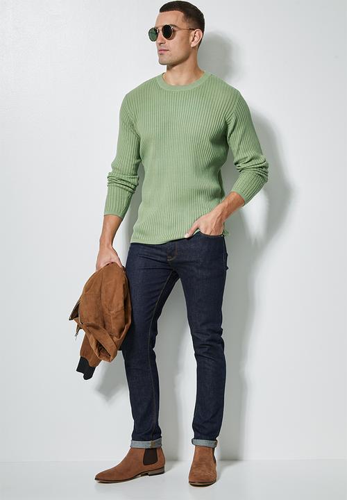 Superbalist - Slim fit ribbed crew neck knit - green