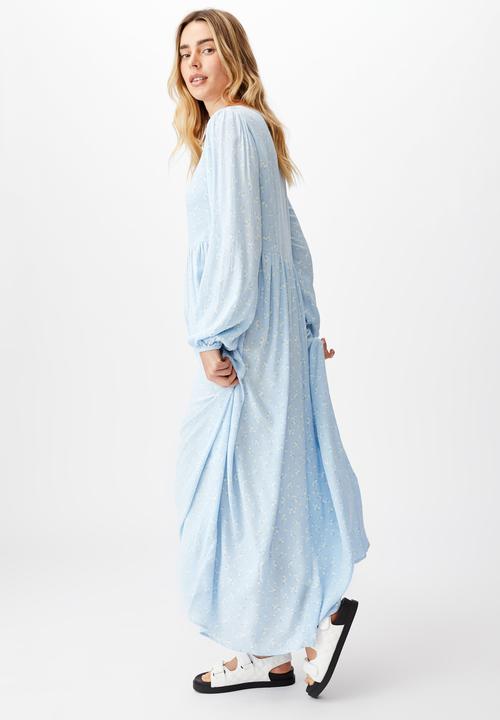 Cotton On - Woven kimberly babydoll long sleeve maxi dress - riddle ditsy dusk blue