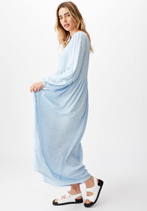 Cotton On - Woven kimberly babydoll long sleeve maxi dress - riddle ditsy dusk blue