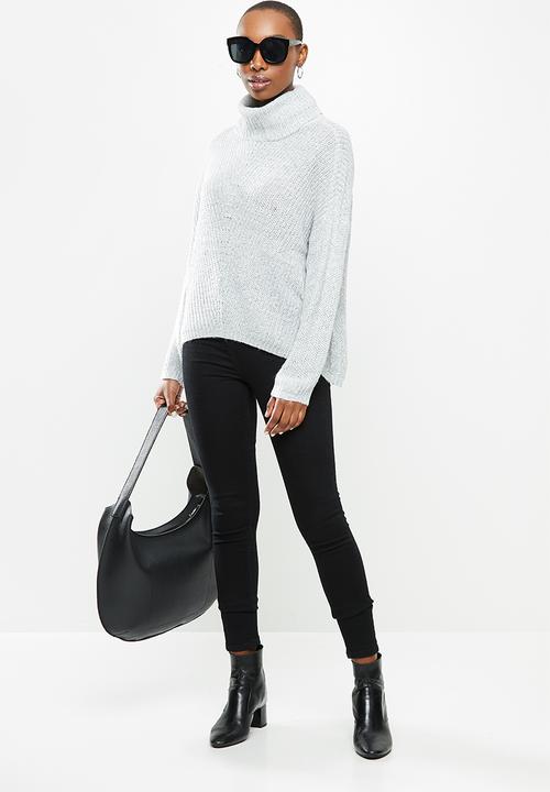 Jacqueline de Yong - Nageem Megan long sleeve roll neck pull knit - grey 