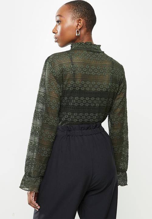 Jacqueline de Yong - Madelyn long sleeve smock top - olive 