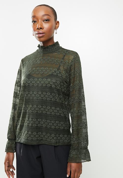 Jacqueline de Yong - Madelyn long sleeve smock top - olive 