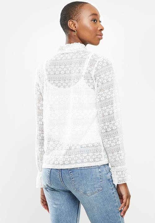 Jacqueline de Yong - Madelyn long sleeve smock top - white 