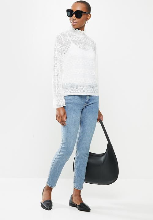 Jacqueline de Yong - Madelyn long sleeve smock top - white 