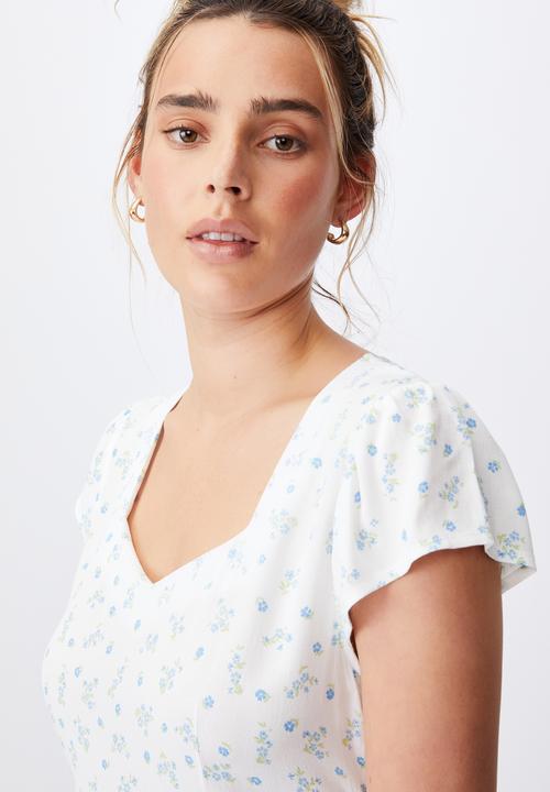 Cotton On - Woven cleo tie back midi dress - riddle ditsy white