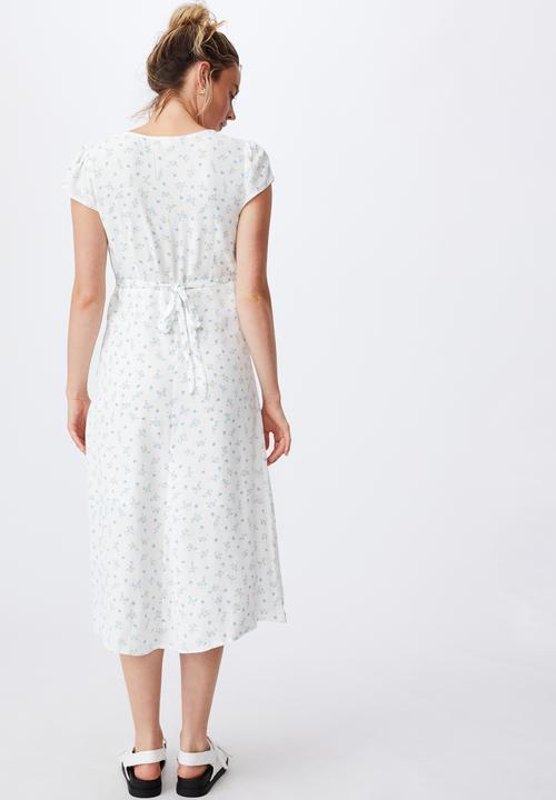 Cotton On - Woven cleo tie back midi dress - riddle ditsy white