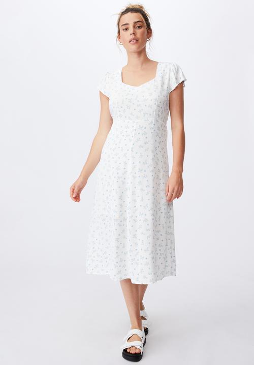 Cotton On - Woven cleo tie back midi dress - riddle ditsy white