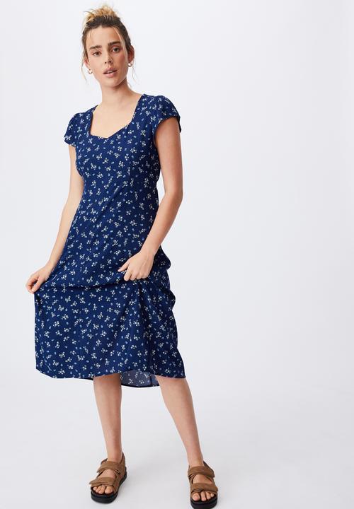 Cotton On - Woven cleo tie back midi dress - riddle ditsy medieval blue
