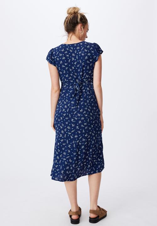 Cotton On - Woven cleo tie back midi dress - riddle ditsy medieval blue