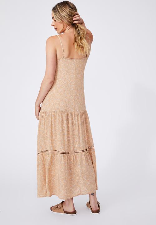 Cotton On - Woven becky strappy ruffle maxi dress - ashlee ditsy caramel brown