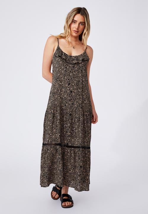 Cotton On - Woven becky strappy ruffle maxi dress - ashlee ditsy black