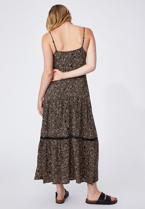 Cotton On - Woven becky strappy ruffle maxi dress - ashlee ditsy black