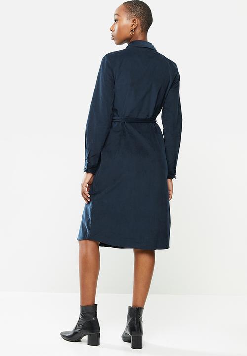 Jacqueline de Yong - Collins long sleeve corduroy shirt dress - navy 