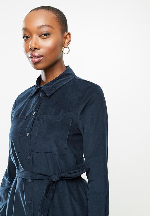 Jacqueline de Yong - Collins long sleeve corduroy shirt dress - navy 