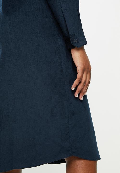 Jacqueline de Yong - Collins long sleeve corduroy shirt dress - navy 