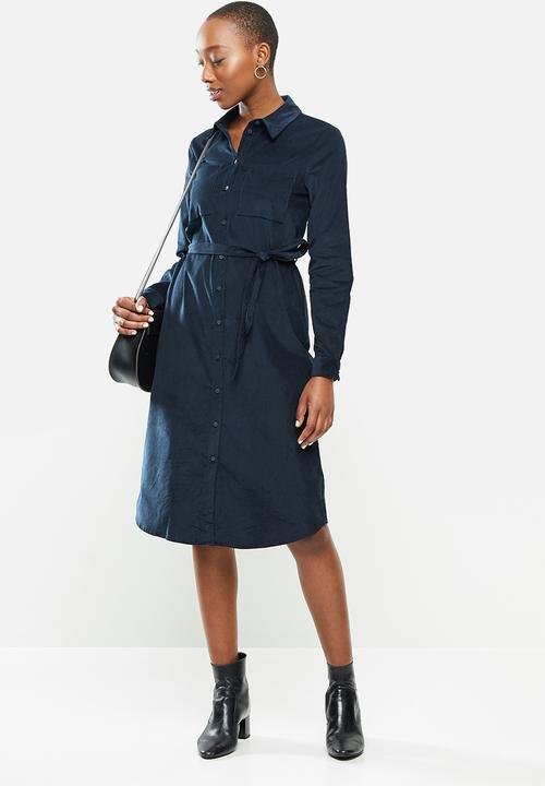 Jacqueline de Yong - Collins long sleeve corduroy shirt dress - navy 