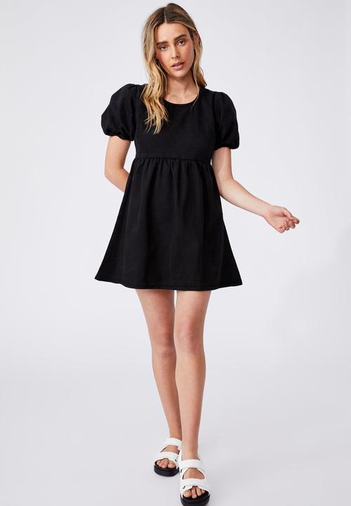 Cotton On - Denim open back babydoll mini dress - black