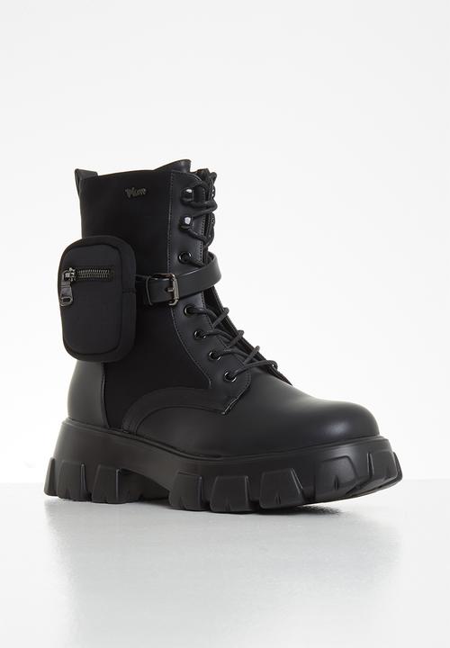 Plum - Skylar chunky ankle boot with removable pouch - black