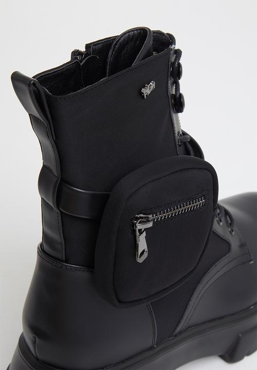 Plum - Skylar chunky ankle boot with removable pouch - black