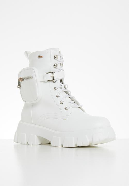 Plum - Skylar chunky ankle boot with removable pouch - white