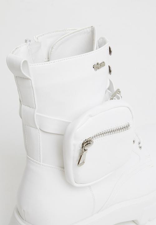 Plum - Skylar chunky ankle boot with removable pouch - white