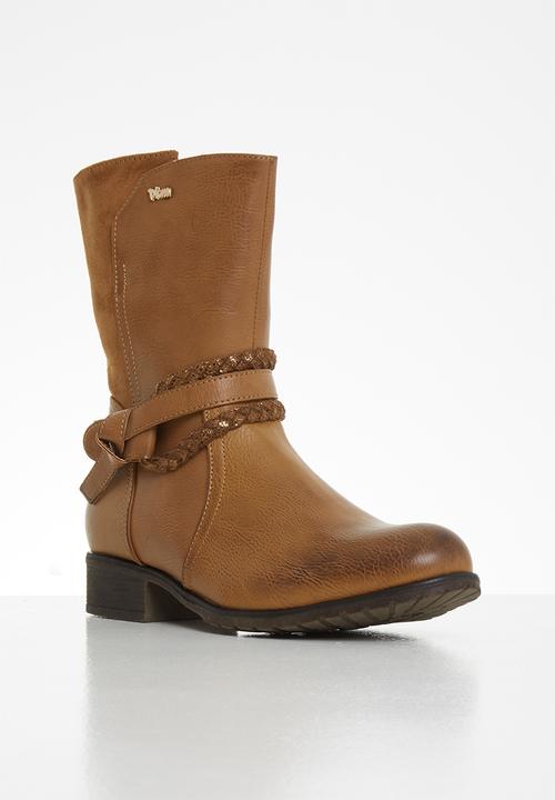 Plum - Olivi mid calf boot - tan