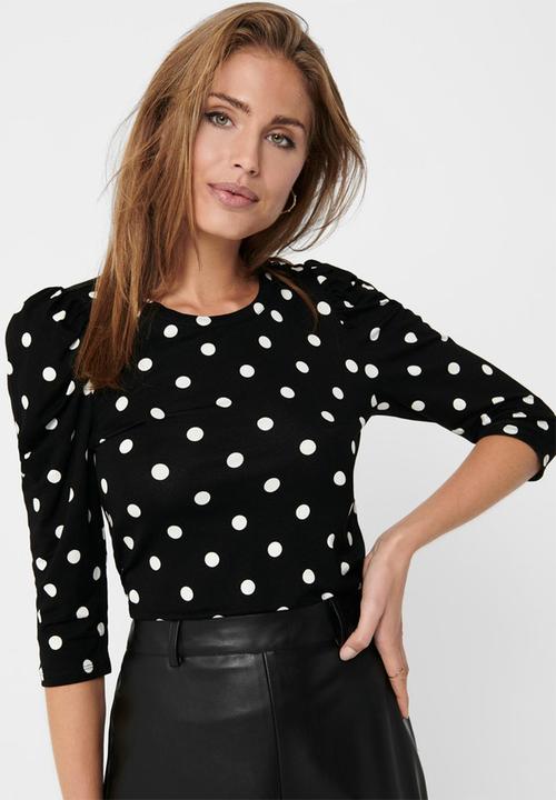Jacqueline de Yong - Hailey dot 2/4 o-neck top - black dot