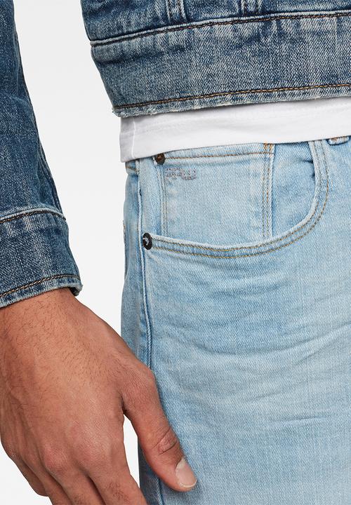G-STAR - 3301 slim azure stretch denim - sun faded crystal blue