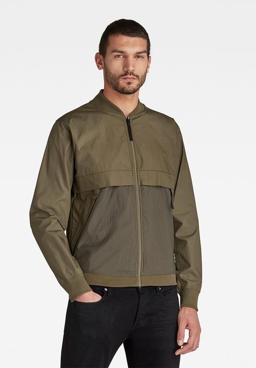 G-STAR - Mixed woven baseball zip through long sleeve sweat - olive