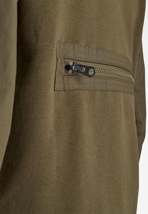G-STAR - Mixed woven baseball zip through long sleeve sweat - olive