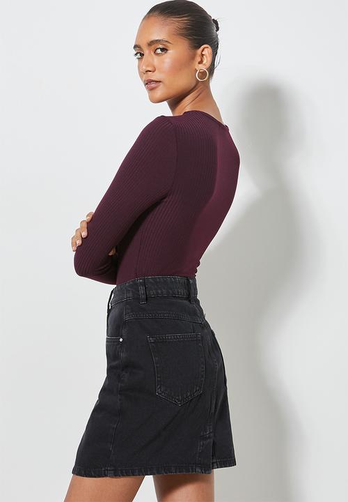 Superbalist - Rib crew neck bodysuit - deep burgundy