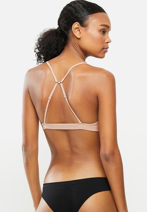 Cotton On - Seamfree triangle bralette 2 pack - white & beige 