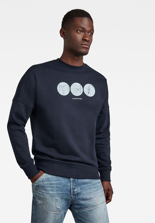 G-STAR - Drop shoulder objects graphic long sleeve sweat - navy