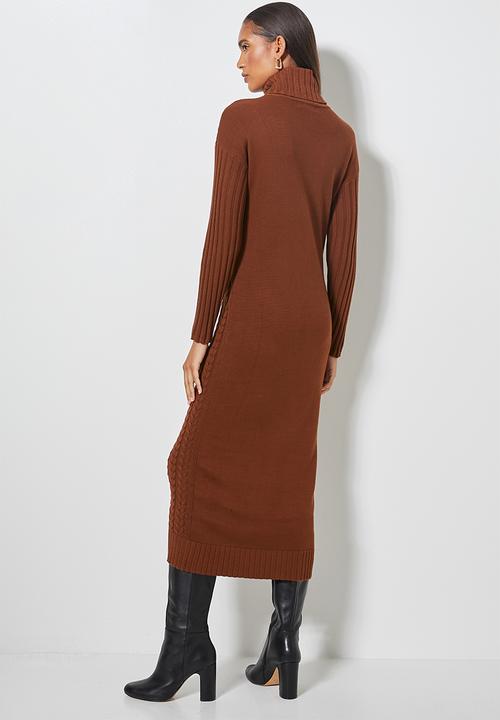 Superbalist - Organic cotton chunky roll neck dress - tobacco