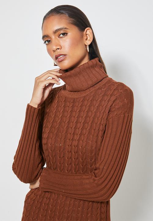 Superbalist - Organic cotton chunky roll neck dress - tobacco