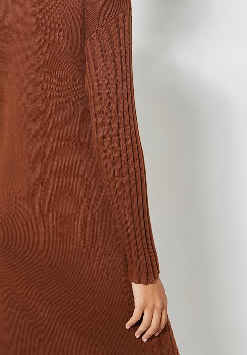 Superbalist - Organic cotton chunky roll neck dress - tobacco