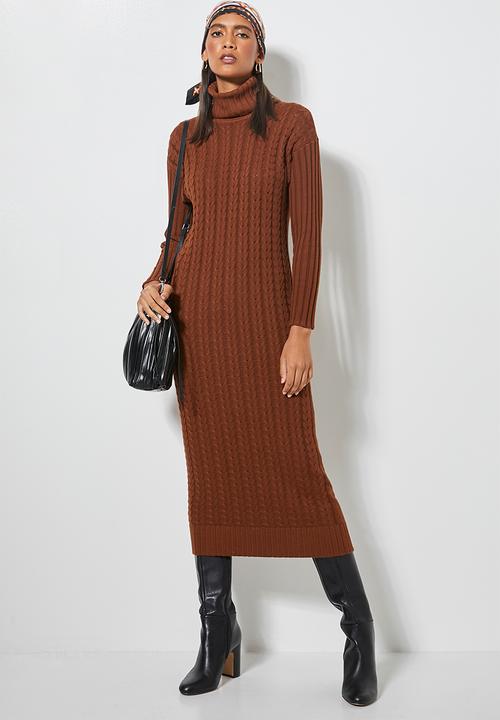 Superbalist - Organic cotton chunky roll neck dress - tobacco