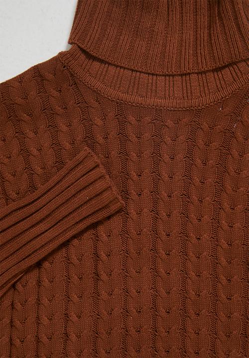 Superbalist - Organic cotton chunky roll neck dress - tobacco
