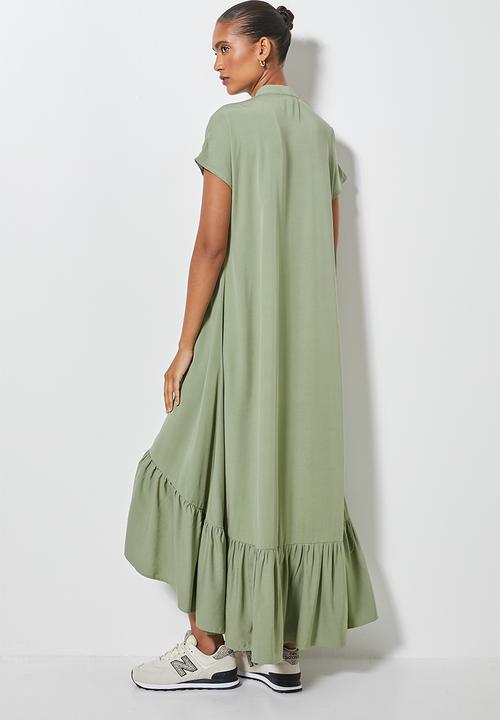 Superbalist - Single tiered mandarin collar shirt dress - sage