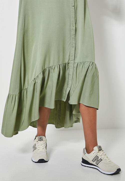 Superbalist - Single tiered mandarin collar shirt dress - sage