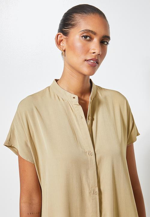 Superbalist - Single tiered mandarin collar shirt dress - neutral