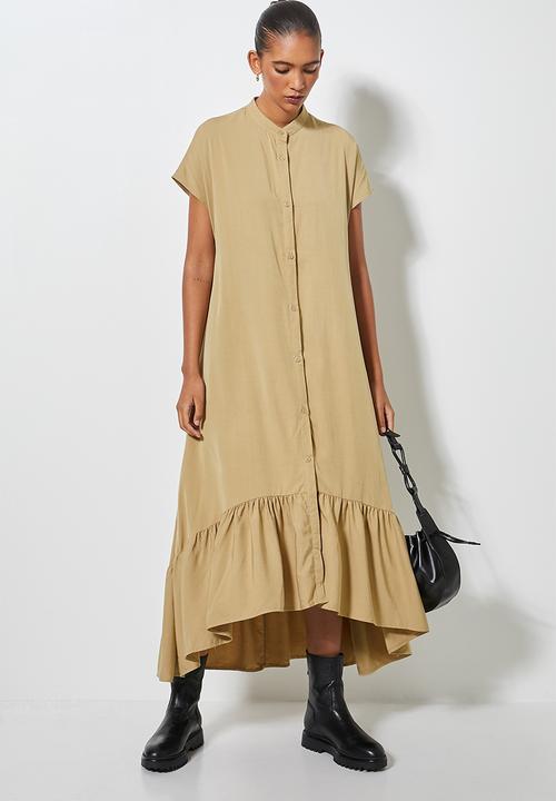 Superbalist - Single tiered mandarin collar shirt dress - neutral